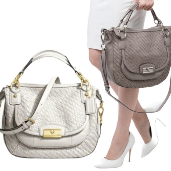 Coach Kristin bag, authentic woven white leather satchel with crossbody strap - Picture 13 of 14